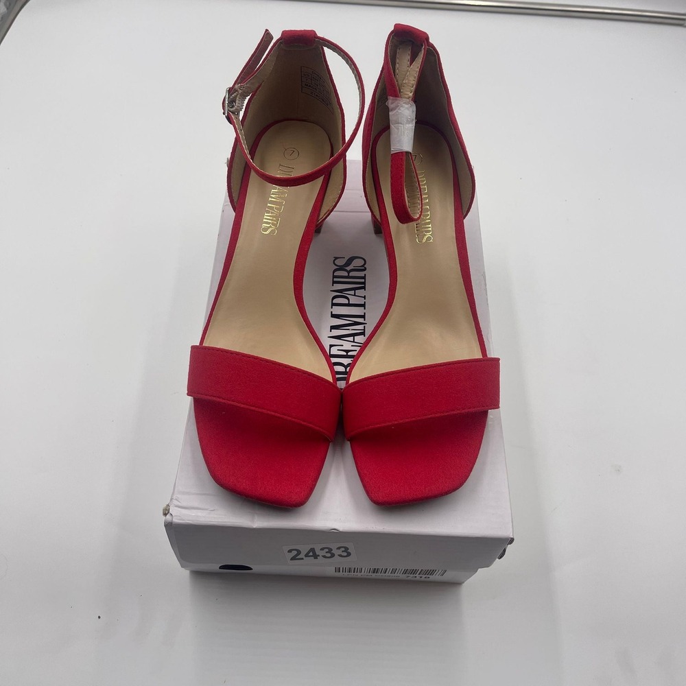 Dream Pairs Women Red‎ Suede Ankle Strap Block Heel Sandals Size 7 DHS214